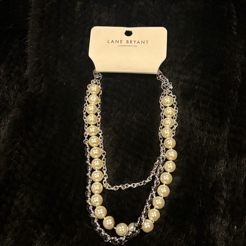 Lane Bryant Cream Pearl and Silver Chain Necklace
